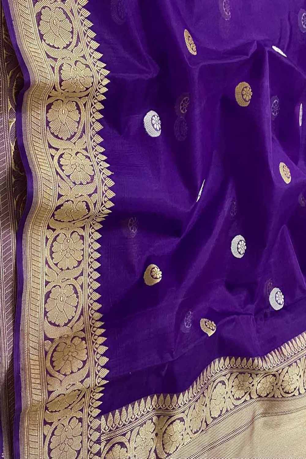 Purple Handloom Banarasi Pure Kora Silk Dupatta - Luxurion World- Crafted Heirlooms