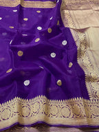 Purple Handloom Banarasi Pure Kora Silk Dupatta - Luxurion World- Crafted Heirlooms