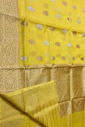 Yellow Handloom Banarasi Pure Kora Silk Dupatta - Luxurion World- Crafted Heirlooms