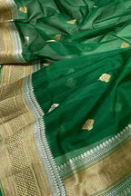 Green Handloom Banarasi Pure Kora Silk Dupatta - Luxurion World- Crafted Heirlooms