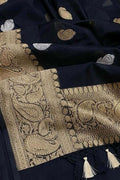 Blue Handloom Banarasi Pure Kora Silk Dupatta - Luxurion World- Crafted Heirlooms