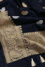 Blue Handloom Banarasi Pure Kora Silk Dupatta - Luxurion World- Crafted Heirlooms