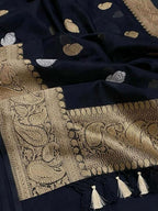 Blue Handloom Banarasi Pure Kora Silk Dupatta - Luxurion World- Crafted Heirlooms