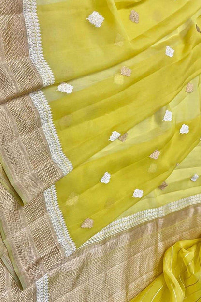 Yellow Handloom Banarasi Pure Kora Silk Dupatta - Luxurion World