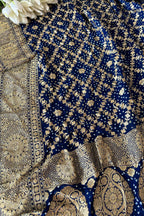 Blue Banarasi Bandhani Pure Georgette Flower Design Dupatta - Luxurion World- Crafted Heirlooms