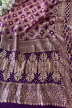 Stunning Purple And Pink Banarasi Bandhani Pure Georgette Shaded Dupatta - Luxurion World