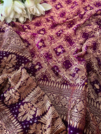 Stunning Purple And Pink Banarasi Bandhani Pure Georgette Shaded Dupatta - Luxurion World