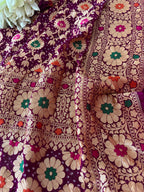 Exquisite Purple Banarasi Bandhani Pure Georgette Multi Meenakari Dupatta - Luxurion World- Crafted Heirlooms