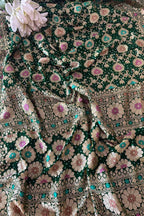 Green Banarasi Bandhani Pure Georgette Meenakari Flower Design Dupatta - Luxurion World- Crafted Heirlooms