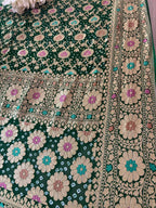 Green Banarasi Bandhani Pure Georgette Meenakari Flower Design Dupatta - Luxurion World- Crafted Heirlooms
