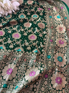 Green Banarasi Bandhani Pure Georgette Meenakari Flower Design Dupatta - Luxurion World- Crafted Heirlooms