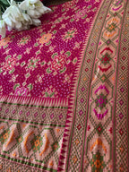 Pink Banarasi Bandhani Pure Georgette Meenakari Patola Design Dupatta With White Bandhej - Luxurion World
