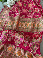 Pink Banarasi Bandhani Pure Georgette Meenakari Patola Design Dupatta With White Bandhej - Luxurion World