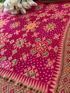 Pink Banarasi Bandhani Pure Georgette Meenakari Patola Design Dupatta With White Bandhej - Luxurion World