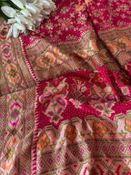 Pink Banarasi Bandhani Pure Georgette Meenakari Patola Design Dupatta With White Bandhej - Luxurion World