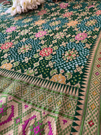 Green Purple Banarasi Bandhani Pure Georgette Meenakari Patola Design Bandhej Dupatta - Luxurion World- Crafted Heirlooms