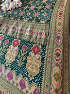 Green Purple Banarasi Bandhani Pure Georgette Meenakari Patola Design Bandhej Dupatta - Luxurion World- Crafted Heirlooms