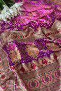 Exquisite Pink Purple Banarasi Bandhani Pure Georgette Meenakari Patola Design Dupatta - Luxurion World- Crafted Heirlooms