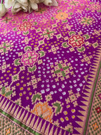 Exquisite Pink Purple Banarasi Bandhani Pure Georgette Meenakari Patola Design Dupatta - Luxurion World- Crafted Heirlooms