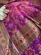 Exquisite Pink Purple Banarasi Bandhani Pure Georgette Meenakari Patola Design Dupatta - Luxurion World- Crafted Heirlooms