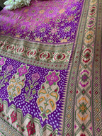Exquisite Pink Purple Banarasi Bandhani Pure Georgette Meenakari Patola Design Dupatta - Luxurion World- Crafted Heirlooms