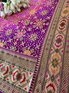 Exquisite Pink Purple Banarasi Bandhani Pure Georgette Meenakari Patola Design Dupatta - Luxurion World- Crafted Heirlooms