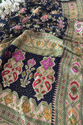 Blue Banarasi Bandhani Pure Georgette Meenakari Patola Design Hand Bandhej Dupatta - Luxurion World