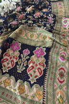 Blue Banarasi Bandhani Pure Georgette Meenakari Patola Design Hand Bandhej Dupatta - Luxurion World