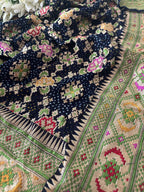 Blue Banarasi Bandhani Pure Georgette Meenakari Patola Design Hand Bandhej Dupatta - Luxurion World