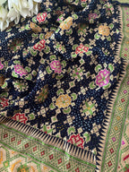 Blue Banarasi Bandhani Pure Georgette Meenakari Patola Design Hand Bandhej Dupatta - Luxurion World