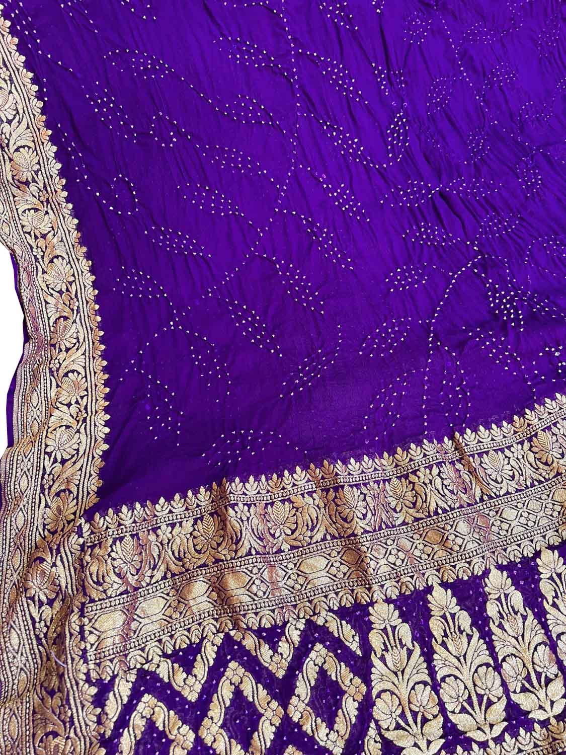 Stunning Purple Banarasi Bandhani Georgette Neemzari Dupatta - Luxurion World