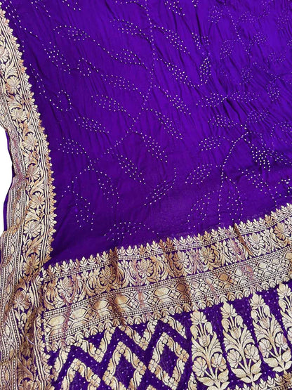 Stunning Purple Banarasi Bandhani Georgette Neemzari Dupatta - Luxurion World
