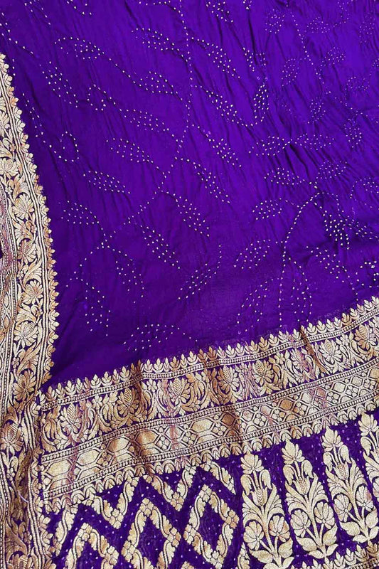 Stunning Purple Banarasi Bandhani Georgette Neemzari Dupatta