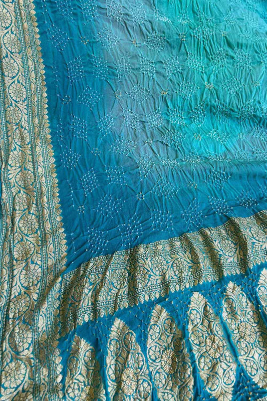 Blue Banarasi Bandhani Georgette Neemzari Dupatta - Luxurion World