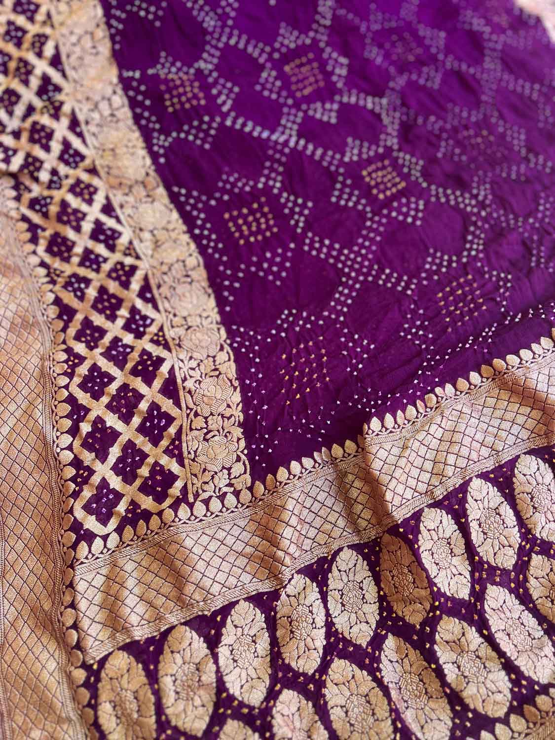 Exquisite Purple Banarasi Bandhani Georgette Dupatta - Luxurion World