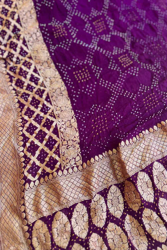Exquisite Purple Banarasi Bandhani Georgette Dupatta - Luxurion World