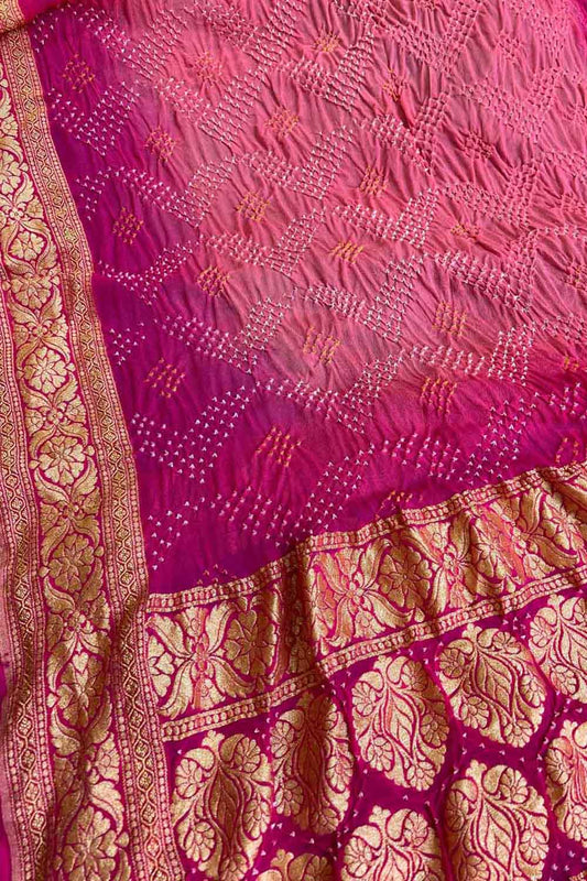 Stunning Pink Banarasi Bandhani Georgette Neemzari Dupatta