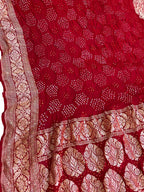 Red Banarasi Bandhani Georgette Neemzari Dupatta - Luxurion World