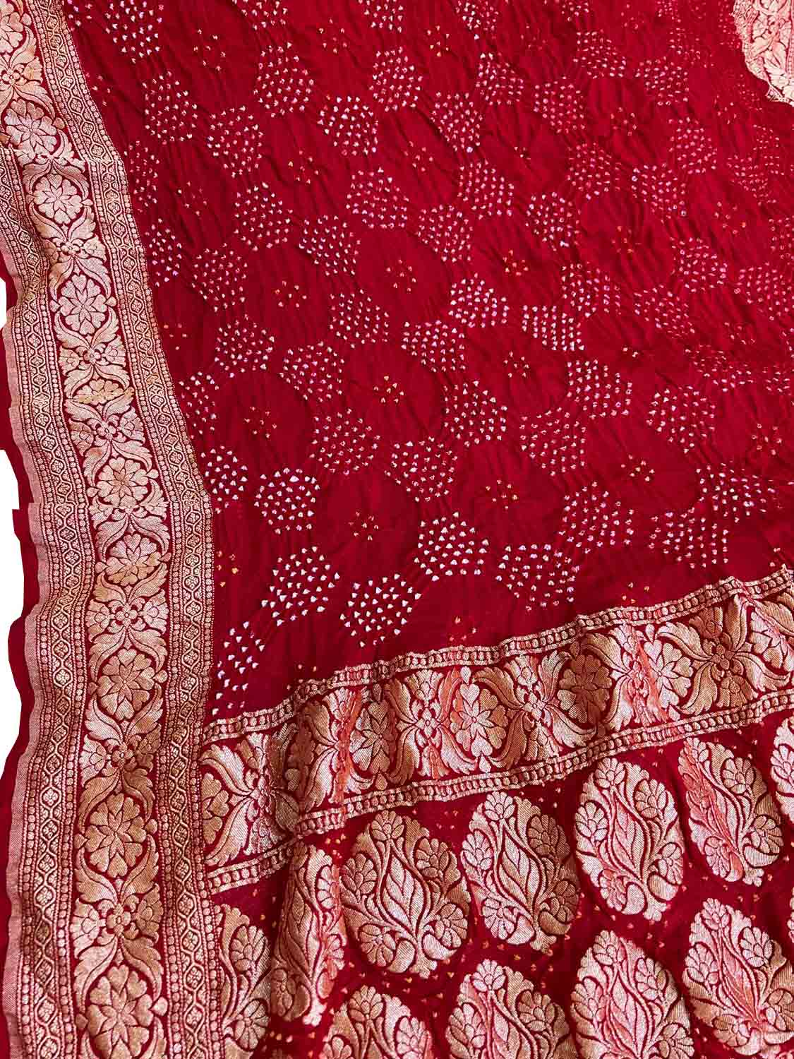Red Banarasi Bandhani Georgette Neemzari Dupatta - Luxurion World