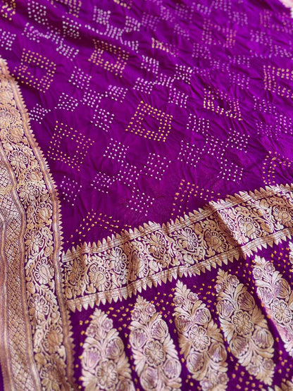 Exquisite Purple Banarasi Bandhani Georgette Neemzari Dupatta - Luxurion World