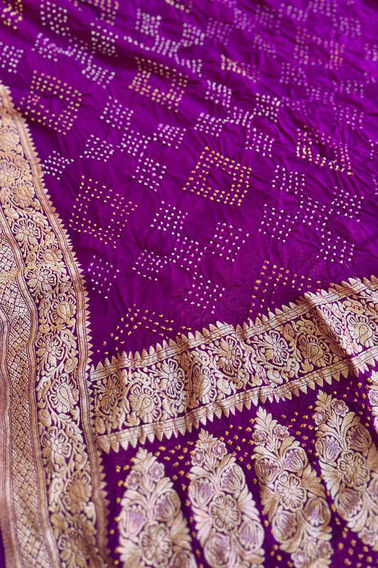 Exquisite Purple Banarasi Bandhani Georgette Neemzari Dupatta - Luxurion World