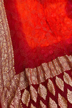 Orange & Red Banarasi Bandhani Georgette Dupatta with Neemzari - Luxurion World