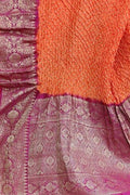 Orange Bandhani Pure Silk Dupatta With Kanjeevaram Border - Luxurion World