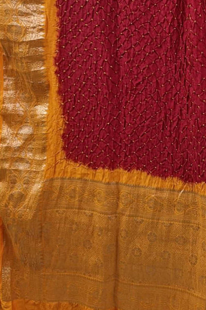 Red Bandhani Pure Silk Dupatta With Kanjeevaram Border - Luxurion World