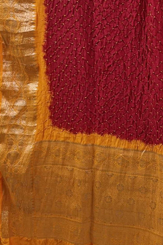 Red Bandhani Pure Silk Dupatta With Kanjeevaram Border - Luxurion World