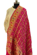Pink Pure Georgette Meenakari Banarasi With Rai Bandhani Work Dupatta - Luxurion World- Crafted Heirlooms