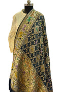 Black Pure Georgette Meenakari Banarasi With Rai Bandhani Work Dupatta - Luxurion World- Crafted Heirlooms