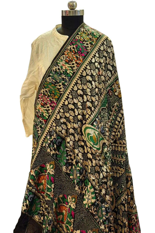 Black Pure Georgette Meenakari Banarasi With Rai Bandhani Work Dupatta - Luxurion World- Crafted Heirlooms