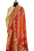 Red And Orange Pure Georgette Meenakari Banarasi With Rai Bandhani Work Dupatta - Luxurion World- Crafted Heirlooms