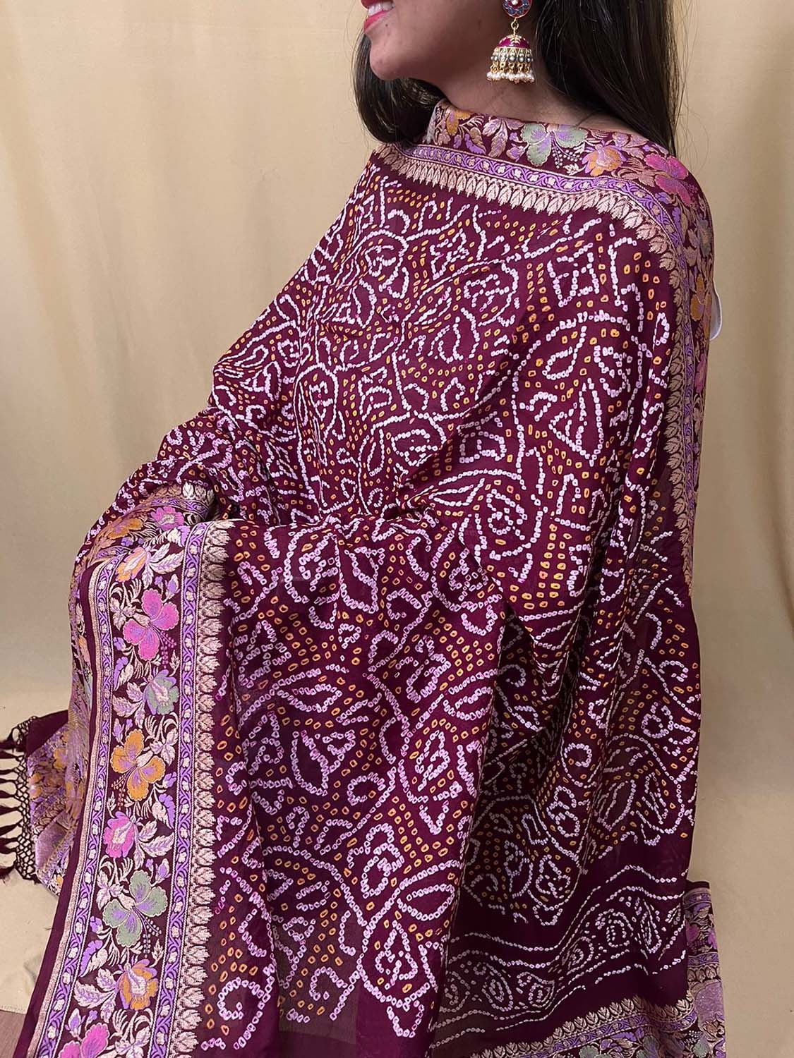 Elegant Purple Banarasi Bandhani Georgette Dupatta: A Timeless Accessory - Luxurion World